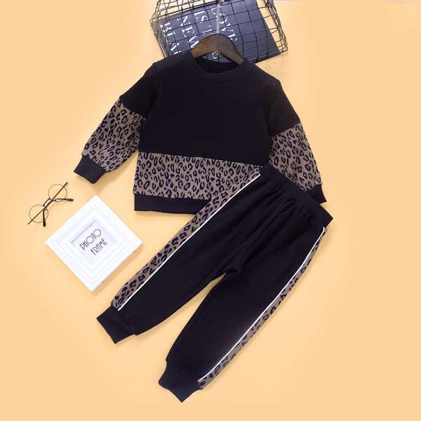 

Toddler Boys Contrast Leopard Sweatshirt & Side Stripe Sweatpants, Multicolor