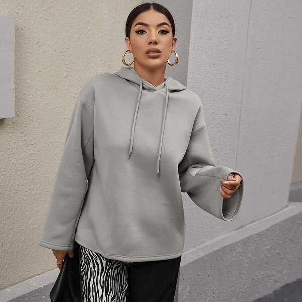 

Drop Shoulder Solid Hoodie, Grey