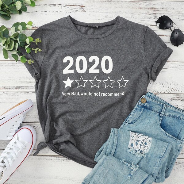 

Slogan And Star Print Tee, Grey