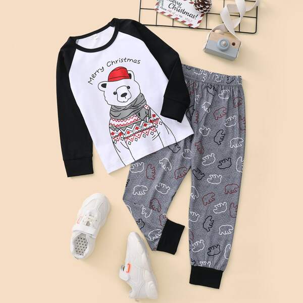 

Toddler Boys Christmas Print Raglan Sleeve Tee & Sweatpants, Multicolor