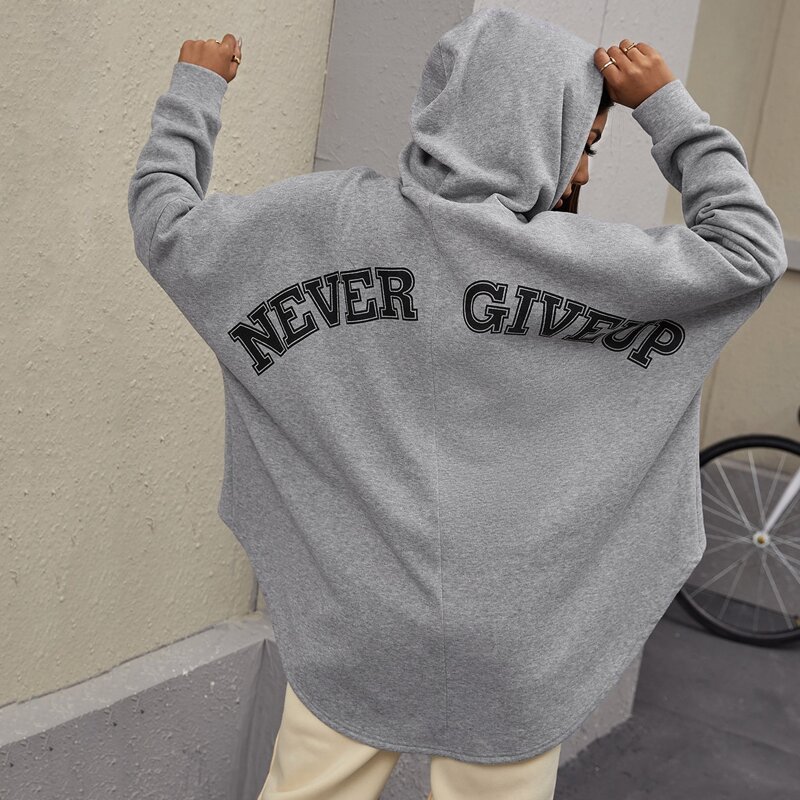 

Letter Graphic High Low Drawstring Hoodie, Light grey