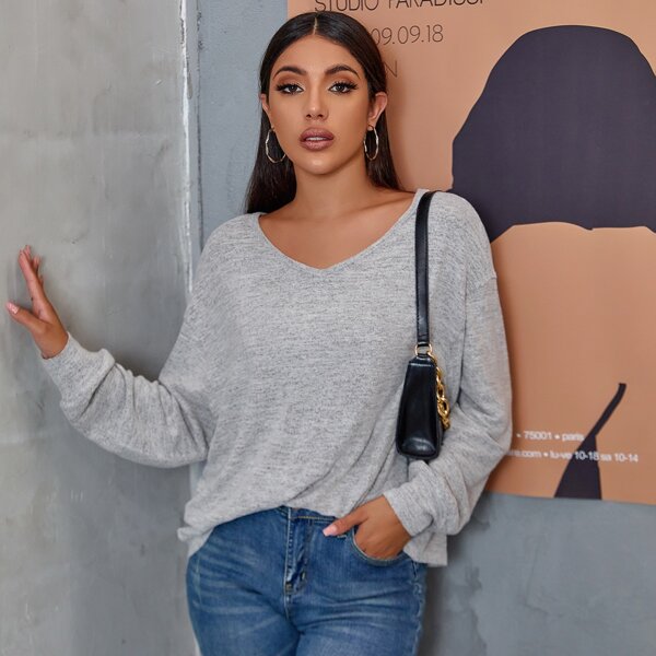 

Criss Cross Back Drop Shoulder Tee, Grey