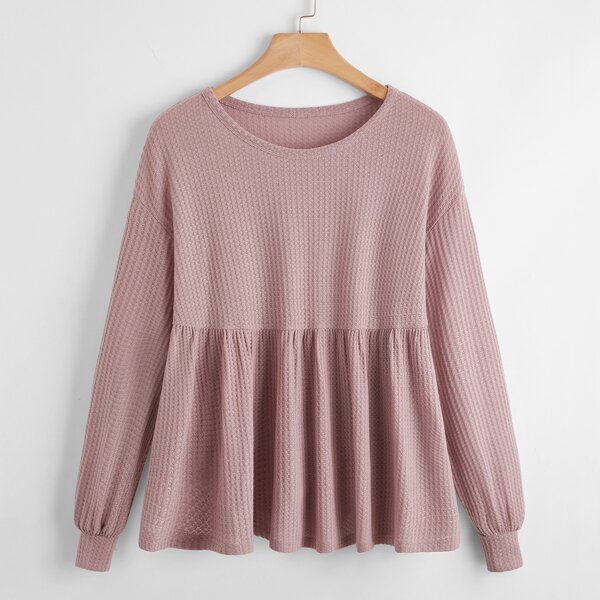 

Plus Waffle Knit Peplum Tee, Dusty pink