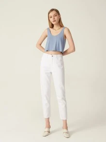 SHEIN Jeans de cintura alta recortado - Blanco - Ver 3