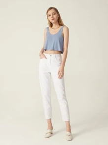 SHEIN Jeans de cintura alta recortado - Blanco - Ver 4