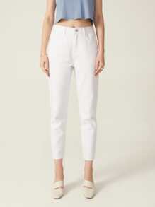 SHEIN Jeans de cintura alta recortado - Blanco - Ver 6
