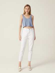 SHEIN Jeans de cintura alta recortado - Blanco - Ver 7