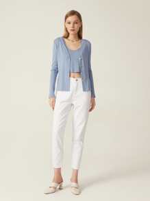 SHEIN Jeans de cintura alta recortado - Blanco - Ver 8