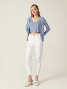 SHEIN Jeans de cintura alta recortado - Blanco - Ver 9