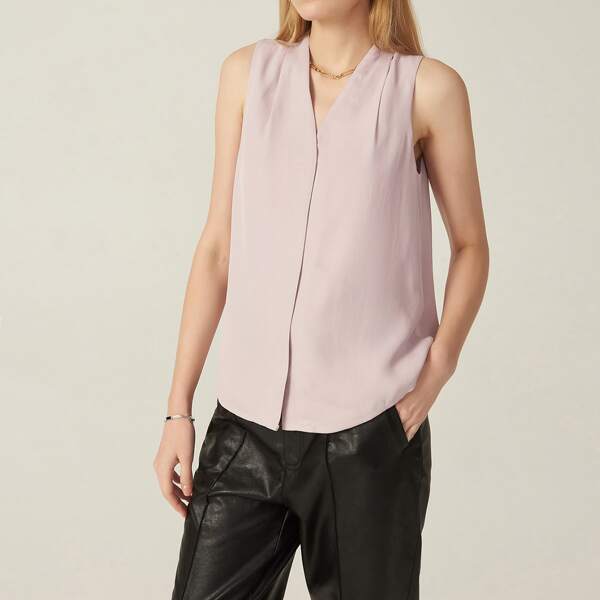

COTTON-BLEND FOLD PLEATED BLOUSE, Dusty purple