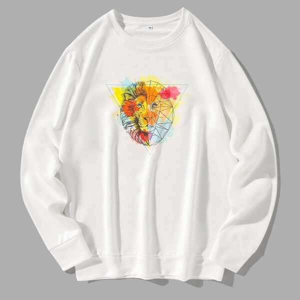 

Men Lion And Geo Print Sweatshirt, White