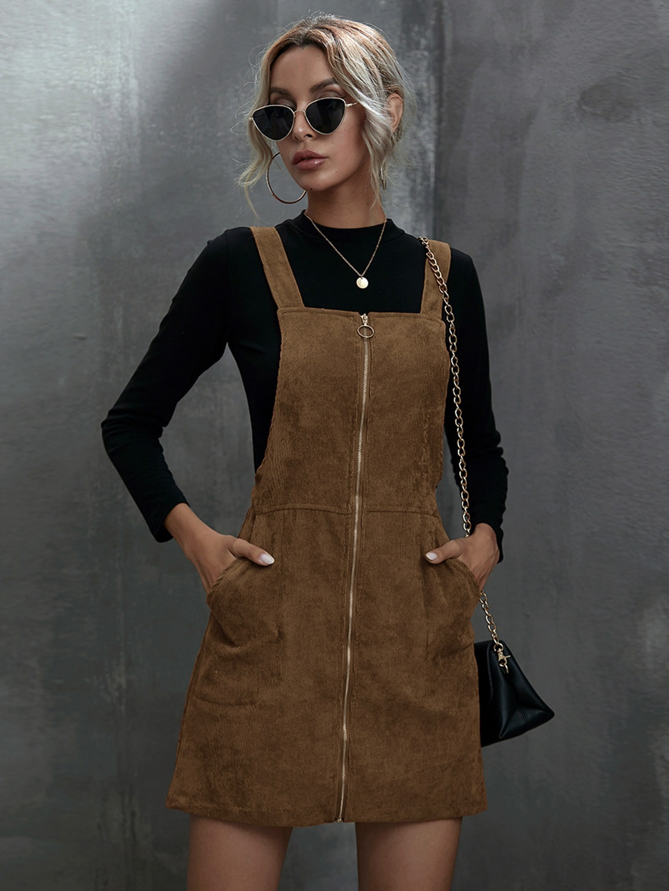 O-ring Zip Up Corduroy Overall Dress thumbnail