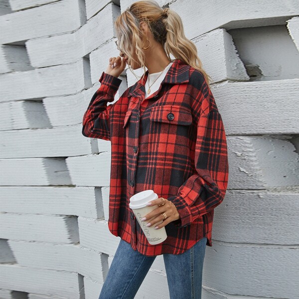 

Plaid Fake Pocket Coat, Multicolor