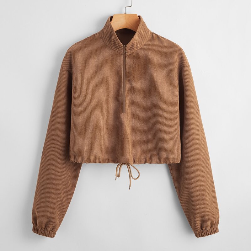 

Half-Zip Drawstring Sweatshirt, Brown