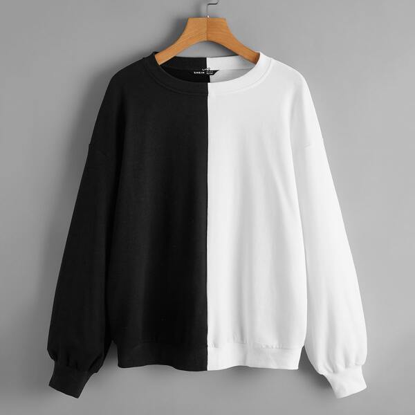 

Plus Color Block Drop Shoulder Pullover, Black and white