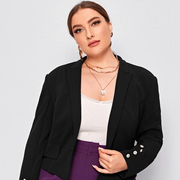 

Plus Solid Single Button Blazer, Black