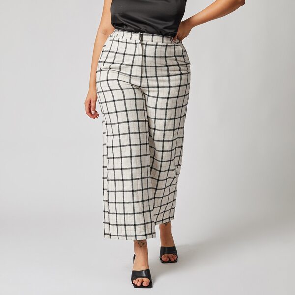 

Plus Wide Leg Plaid Pants, Multicolor