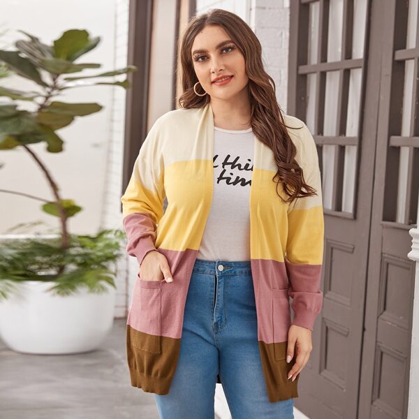 

Plus Cut And Sew Slit Hem Cardigan, Multicolor