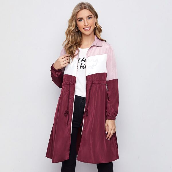 

Drawstring Waits Colorblock Chevron Wind Jacket, Burgundy