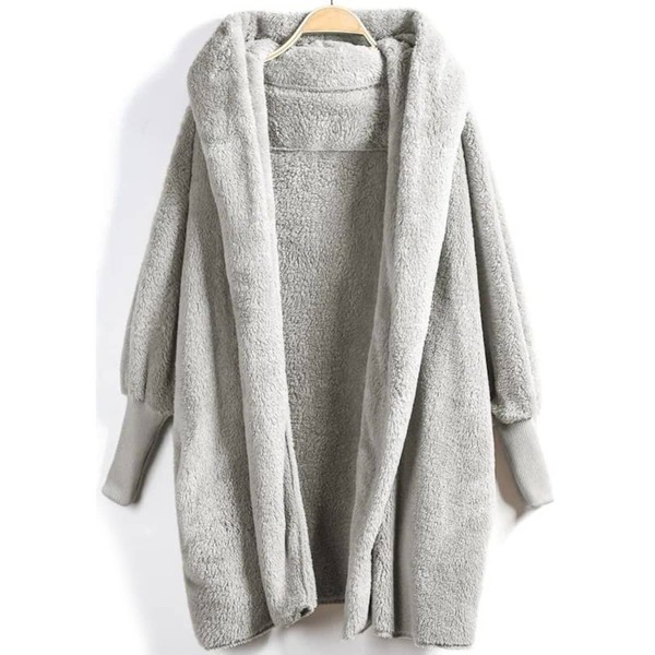 

Plus Open Front Hooded Teddy Coat, Light grey