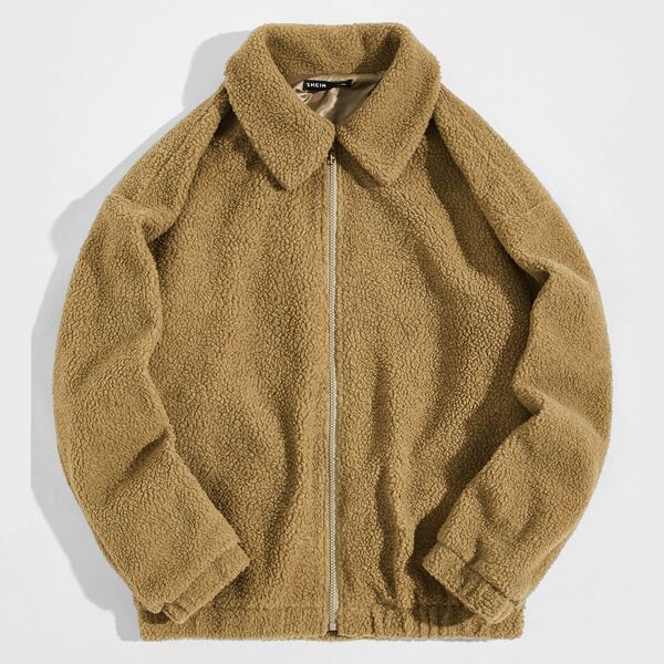 

Men Zipper Teddy Jacket, Mocha brown