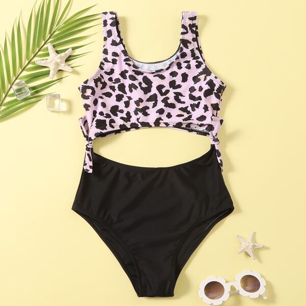 

Girls Graphic Cut-out One Piece Swimsuit, Multicolor