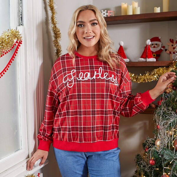 

Plus Letter Graphic Tartan Pullover, Red
