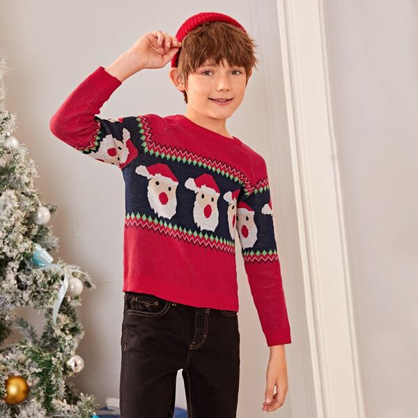 

Boys Christmas Santa Claus Pattern Sweater, Red