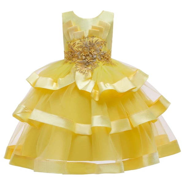 

Toddler Girls Flower Applique Layered Gown Dress, Yellow
