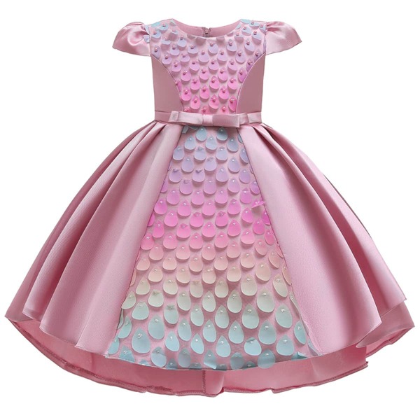 

Girls Ombre Sequin Detail Big Bow Gown Dress, Baby pink