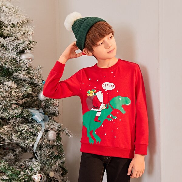 

Boys Christmas Print Pullover, Red bright