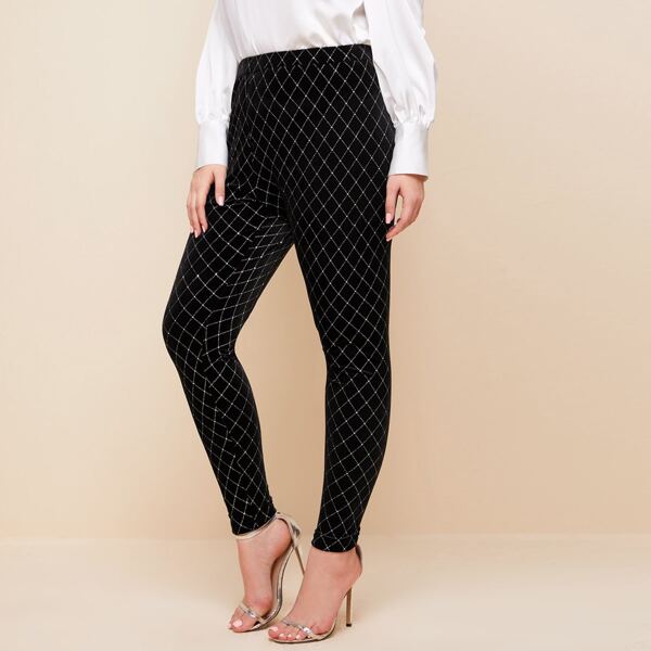 

Plus Glitter Geo Pattern Velvet Leggings, Black