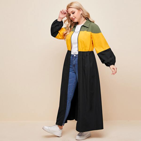 

Plus Collared Zip Up Colorblock Coat, Multicolor