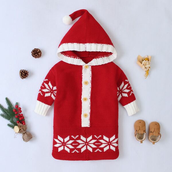 

Baby Unisex Christmas Snowflake Pattern Knit Swaddle Sleeping Bag, Red