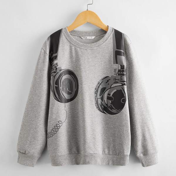 

Boys Headset Print Pullover, Grey