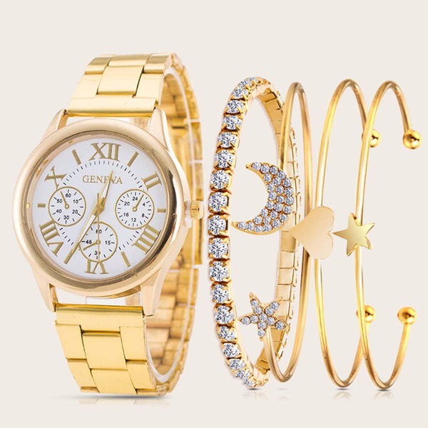 

5pcs Round Pointer Quartz Watch & Bracelet Set