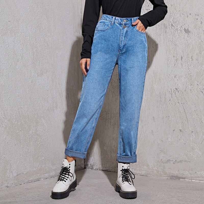 

Bleach Wash Mom Jeans, Medium wash