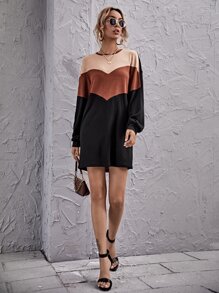 SHEIN Chevron Rib-knit Tee Dress - Multicolor - View 3