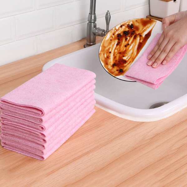 

5pcs Plain Cleaning Rag, Pink