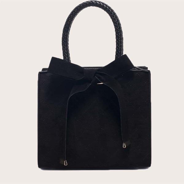 

Quilted Bow Decor Satchel Bag, Black