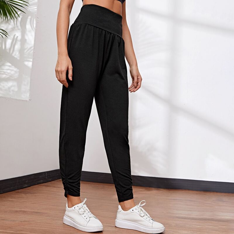 

Solid Wideband Waist Sports Pants, Black