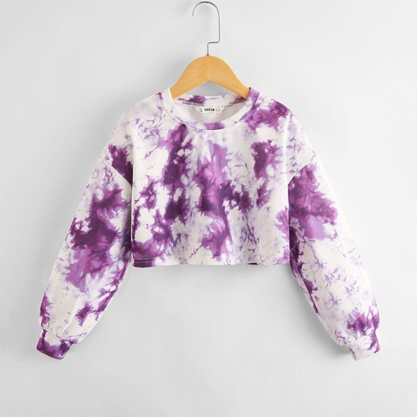 

Girls Tie Dye Crop Pullover, Multicolor