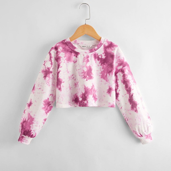 

Girls Tie Dye Crop Pullover, Multicolor