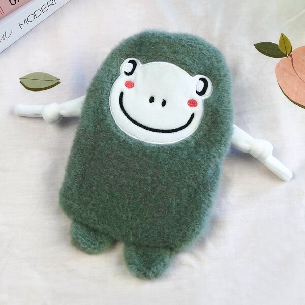 

1pc Hot Water Bag With Cartoon Plush Cover, Green