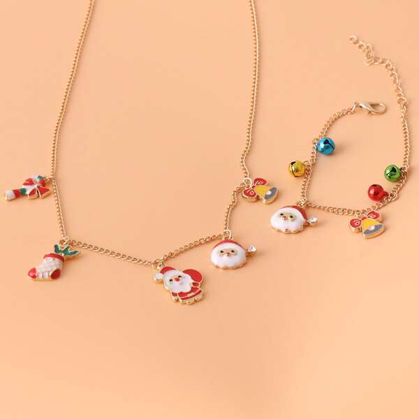 

2pcs Girls Christmas Santa Claus Charm Jewelry Set, Multicolor