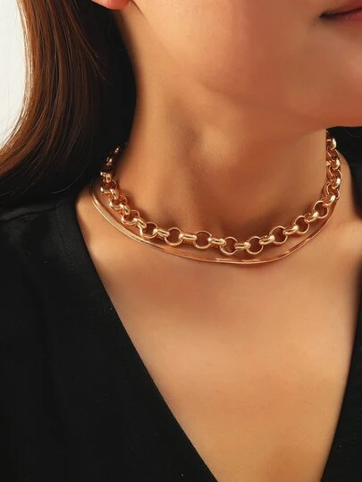 1入組極簡鏈條設計多層次項鍊適合女士日常裝飾
