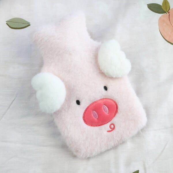 

1pc Hot Water Bag With Cartoon Plush Cover, Pink