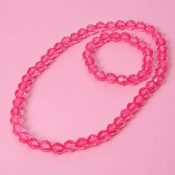

2pcs Girls Simple Beaded Jewelry Set, Hot pink