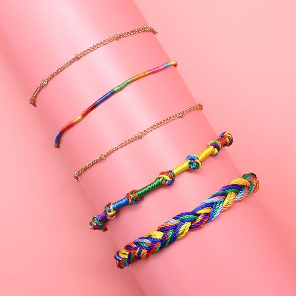 

5pcs Girls Colorful Braided Bracelet, Multicolor