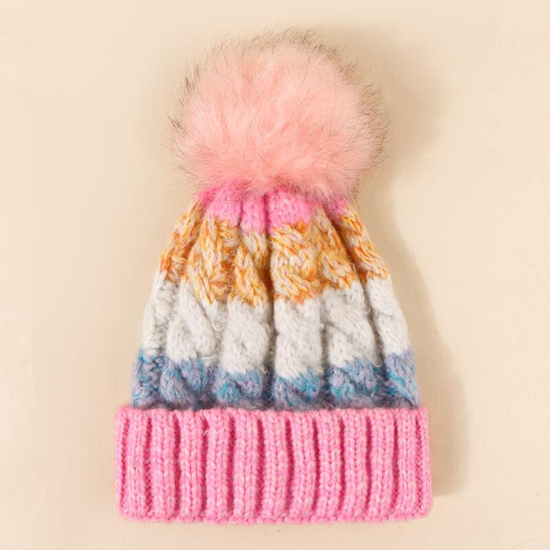 

Pom Pom Decor Color Block Beanie, Multicolor